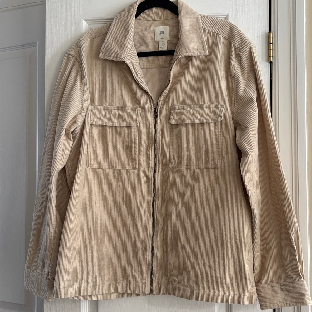 H&M Cream Corduroy Shirt Jacket with zipper size Large